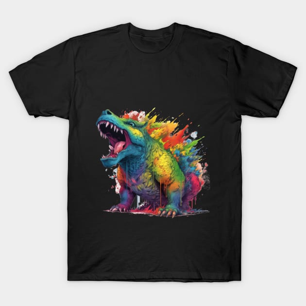 Beast of Radiant Fury: Rainbow Guardian Unleashed T-Shirt by MerlinArt